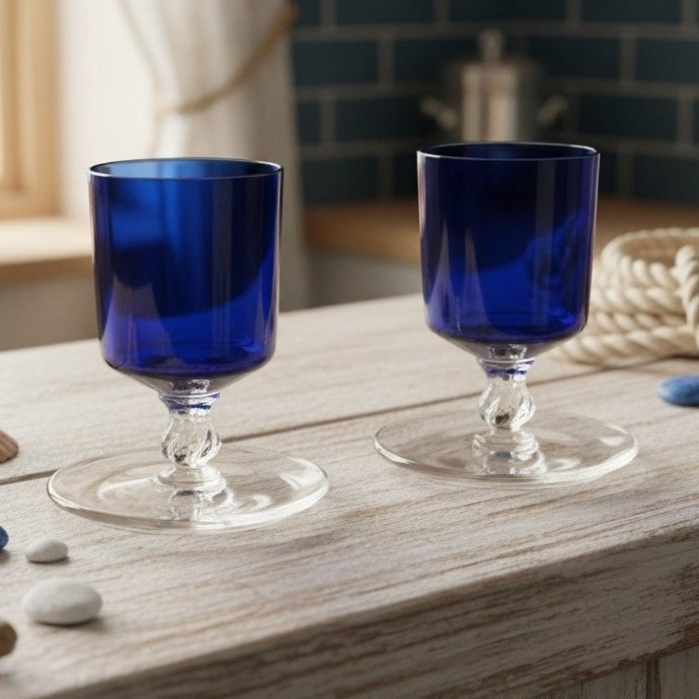 Cambridge‎ Glass Footed Cigarette Urns, Set of 2, Vintage Cobalt Blue Glassware